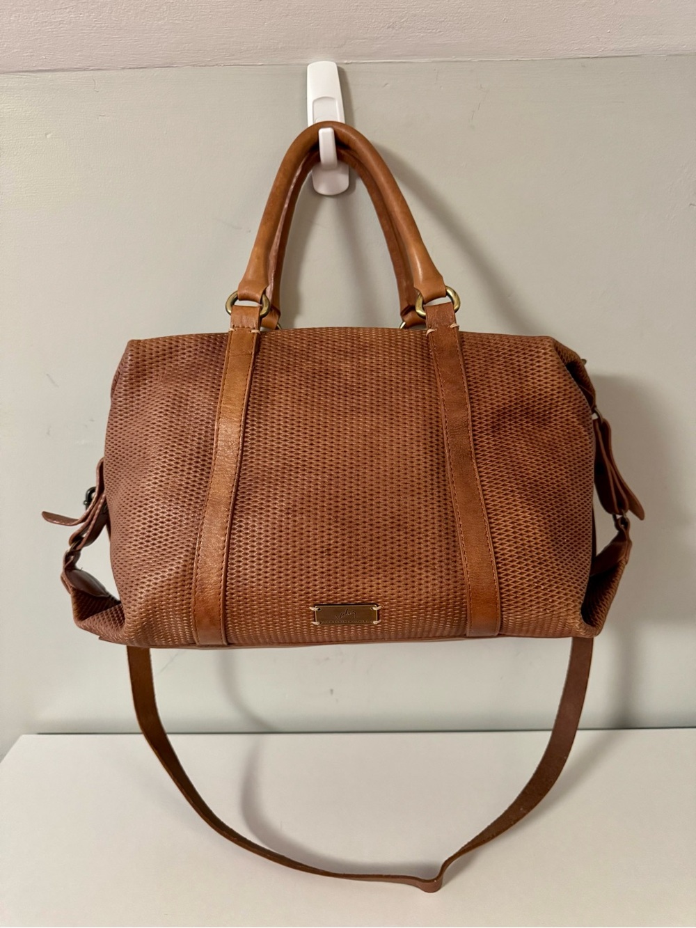 Vélez Colombian Leather Perforated Brown Satchel Crossbody Bag